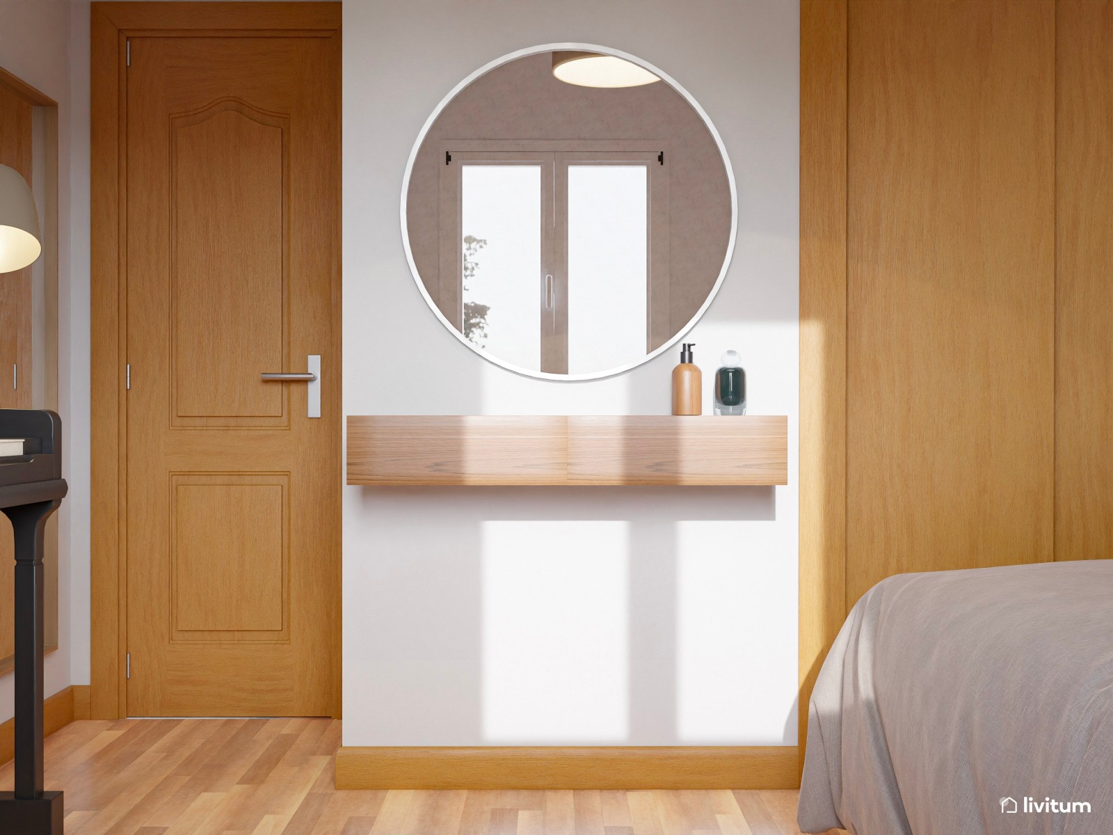 Habitación juvenil de estilo clásico en tonos tierra con zona de despacho y tocador