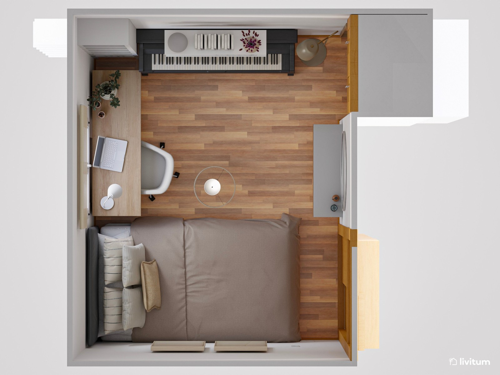 Habitación juvenil de estilo clásico en tonos tierra con zona de despacho y tocador