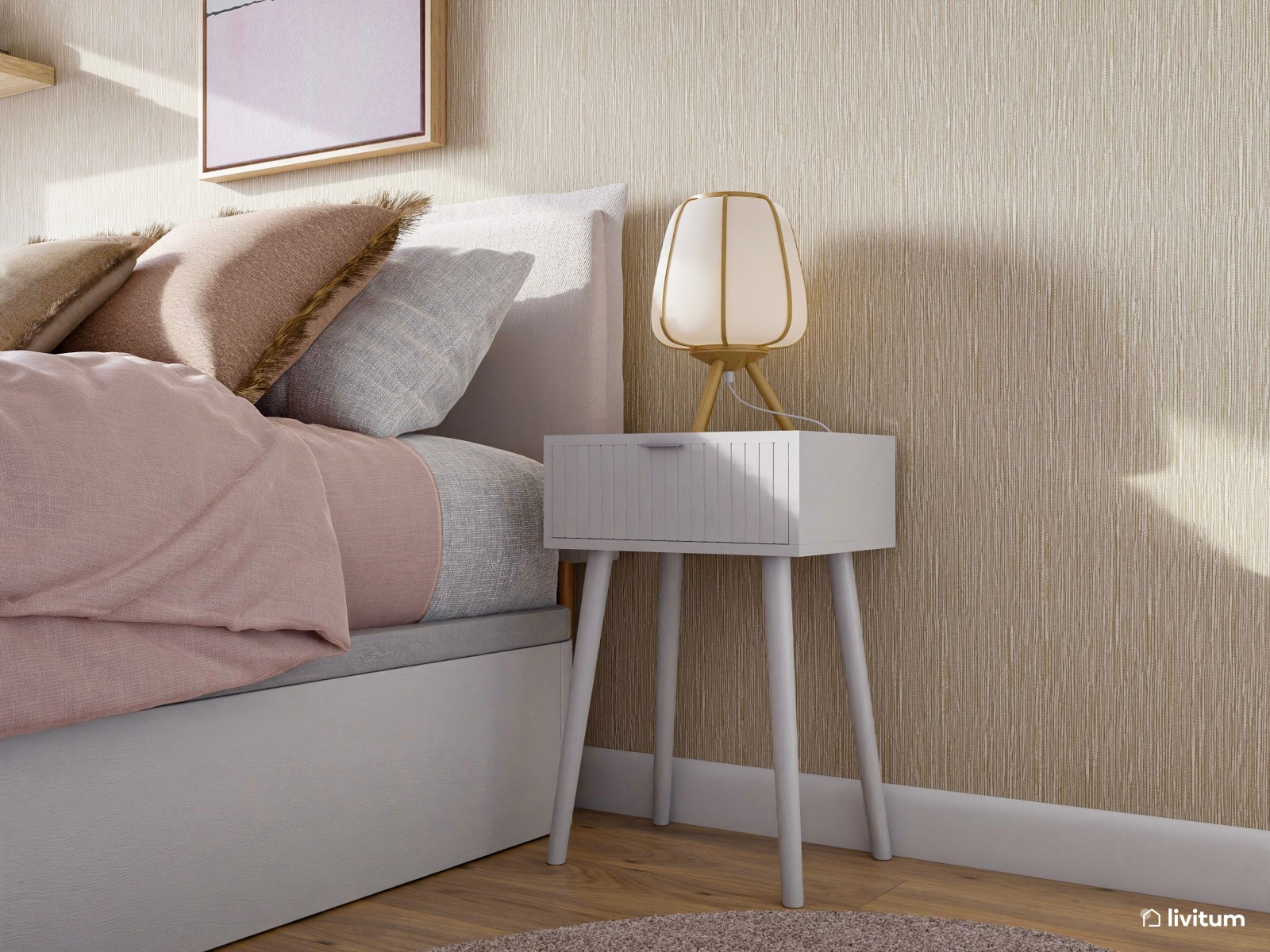 Habitación juvenil en blanco y rosa empolvado