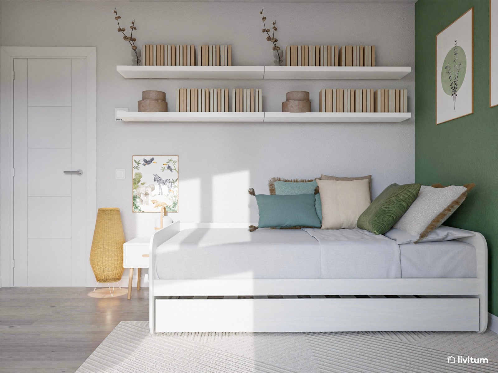 Habitación juvenil en verde y amarillo