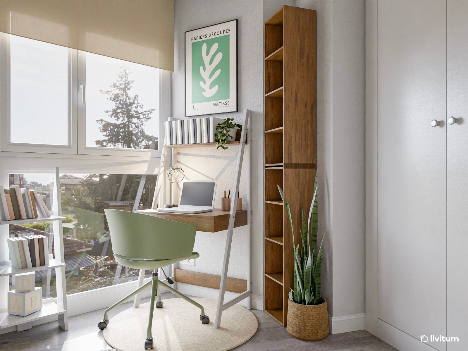 Habitación juvenil en verde y amarillo