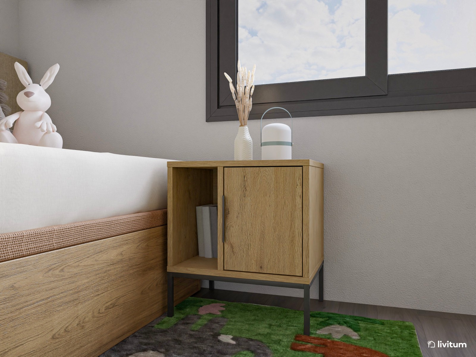 Habitación juvenil minimalista con escritorio 