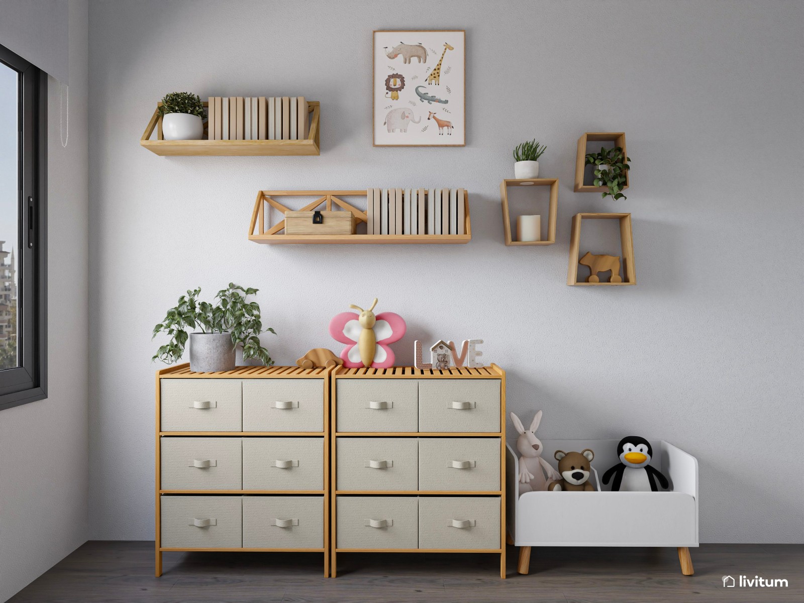Habitación juvenil minimalista con escritorio 
