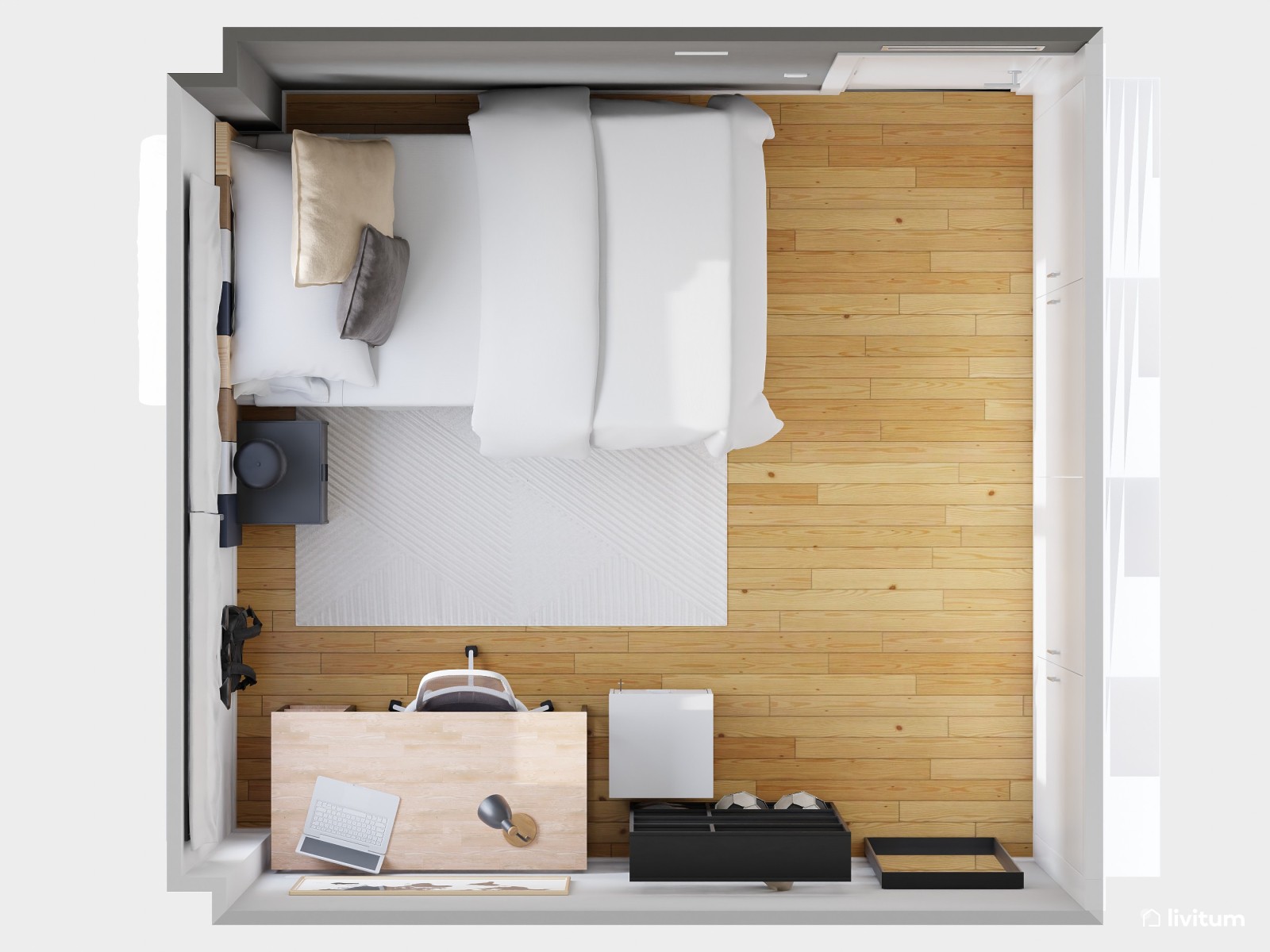 Habitación juvenil moderna con cabecero de colores 