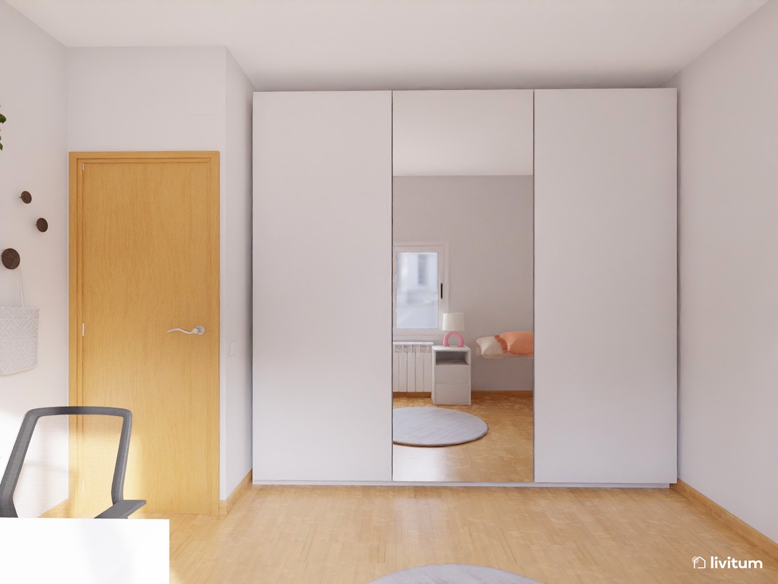 Habitación juvenil moderna en blanco y rosa 