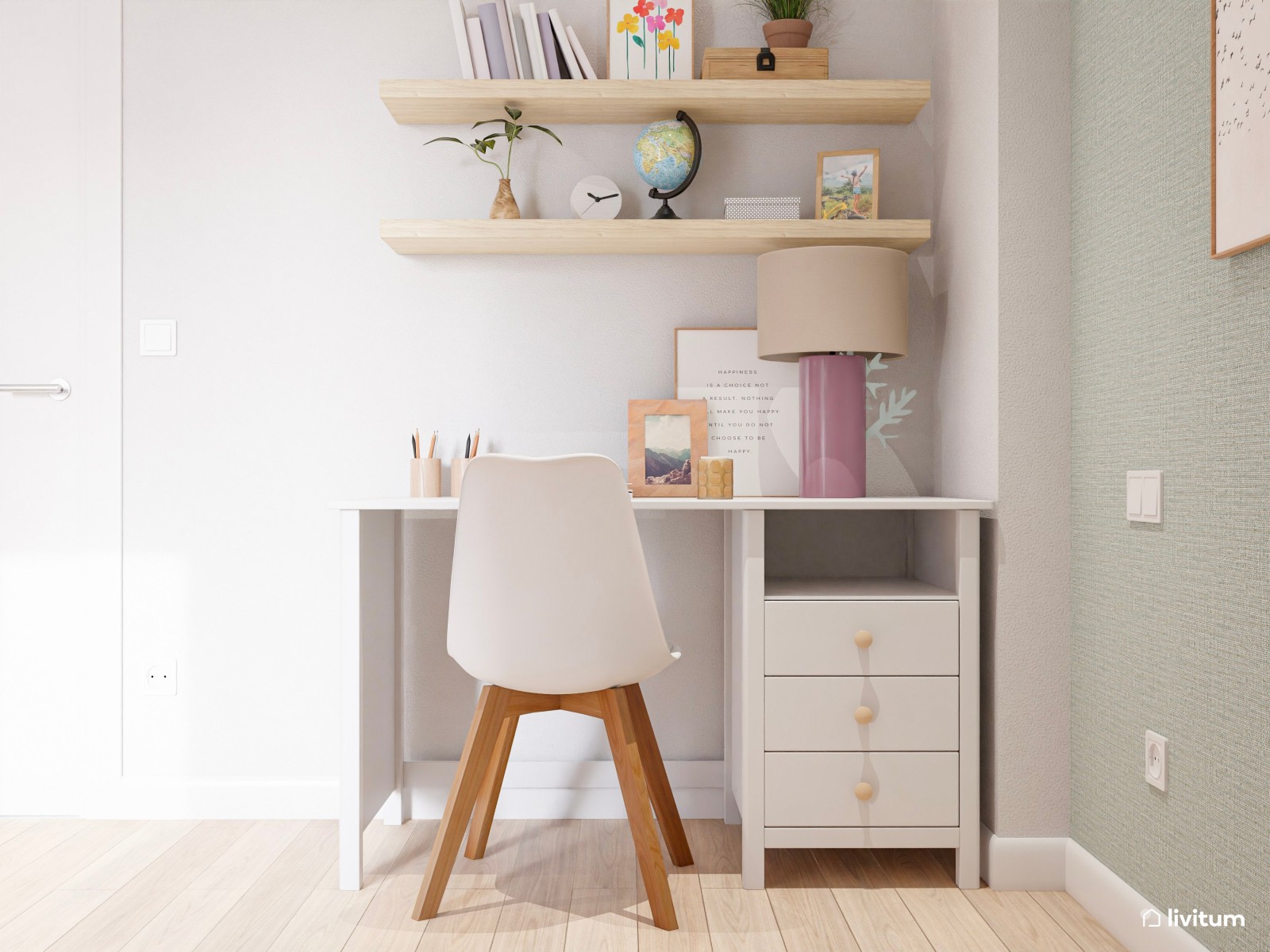 Habitación juvenil para dos con zonas separadas para dos adolescentes