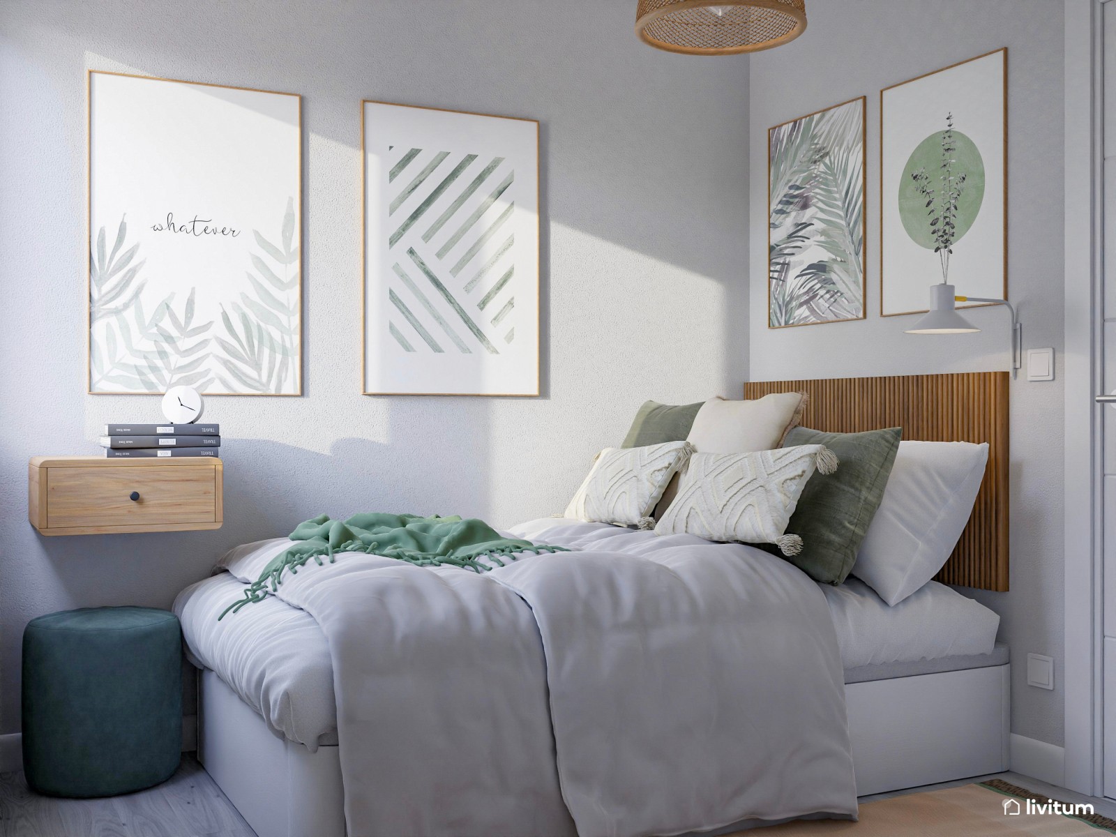Habitación juvenil pequeña muy bien distribuida con agradable zona de trabajo 