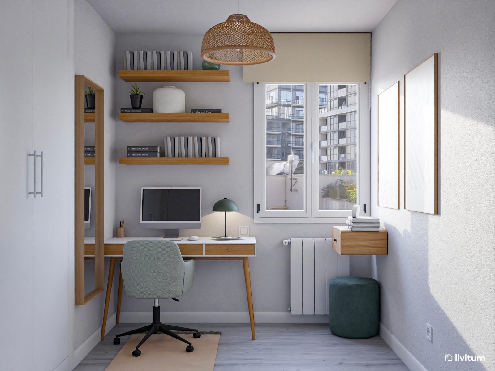 Habitación juvenil pequeña muy bien distribuida con agradable zona de trabajo 
