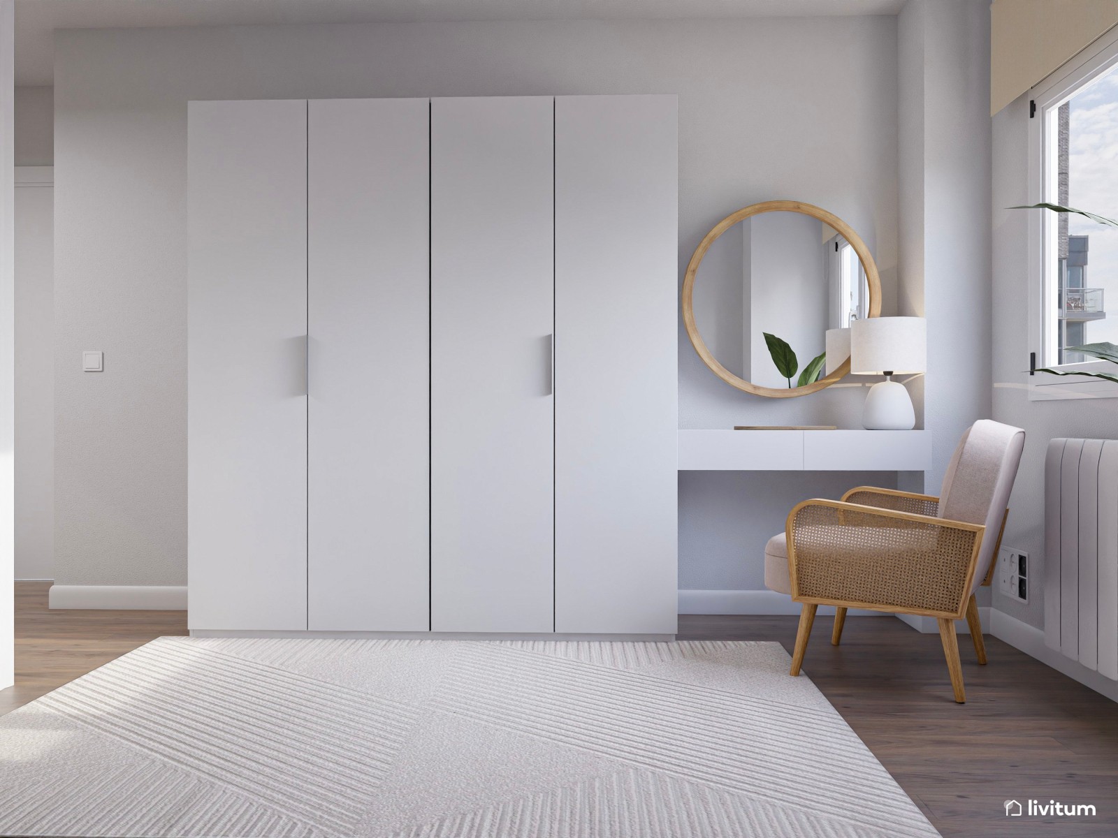 Habitación juvenil ToTal White con zona de despacho separada por acristalamiento