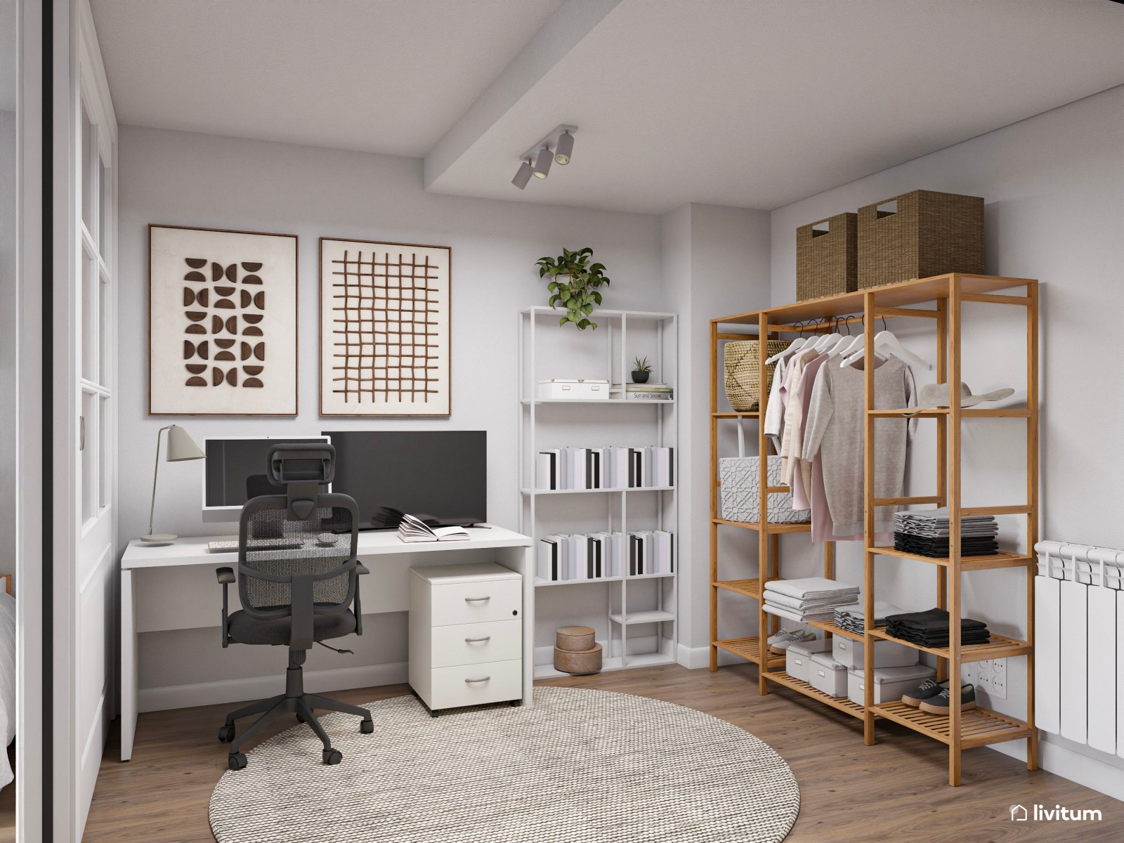 Habitación juvenil ToTal White con zona de despacho separada por acristalamiento