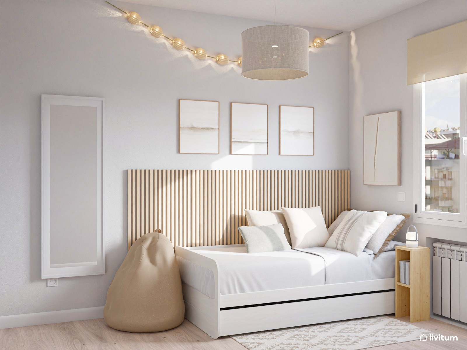 Habitación juvenil Total White con zona de escritorio y tocador