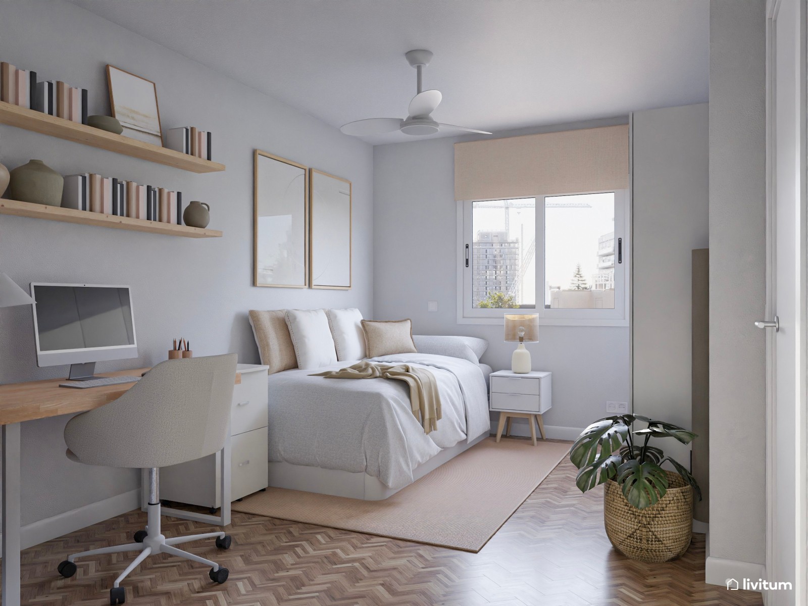 Habitación juvenil Total White con zona de escritorio