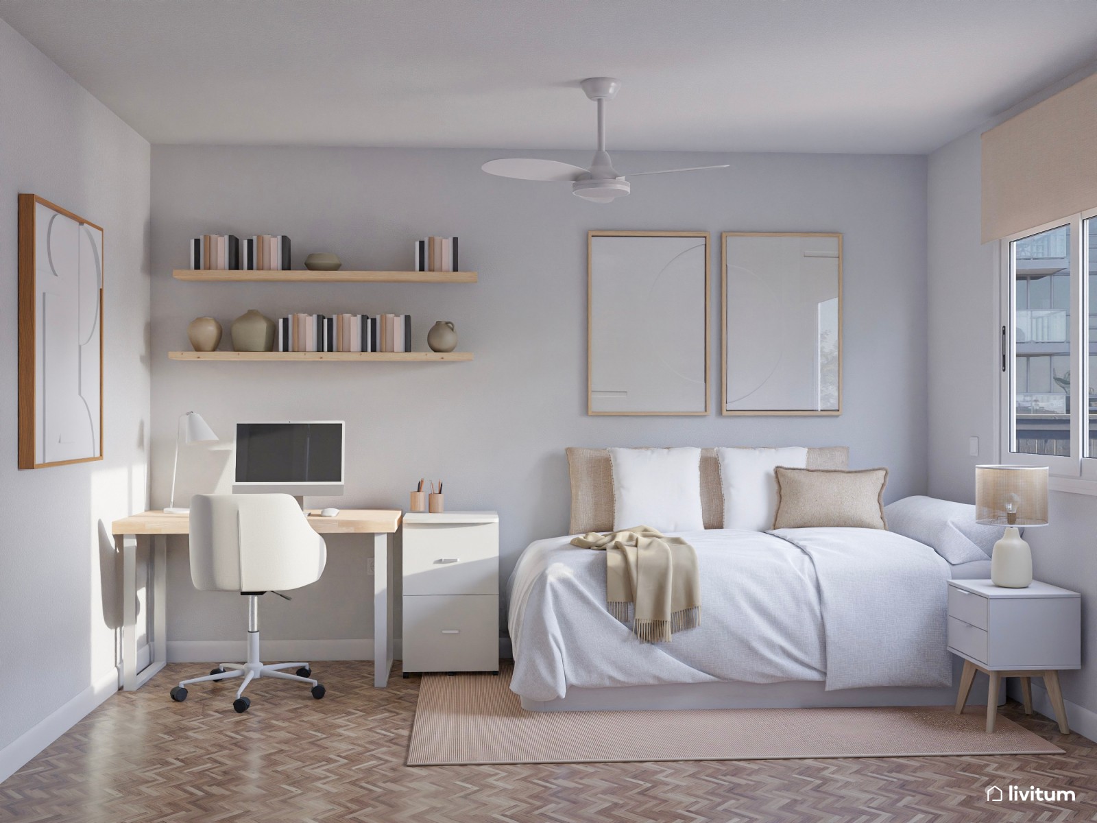Habitación juvenil Total White con zona de escritorio