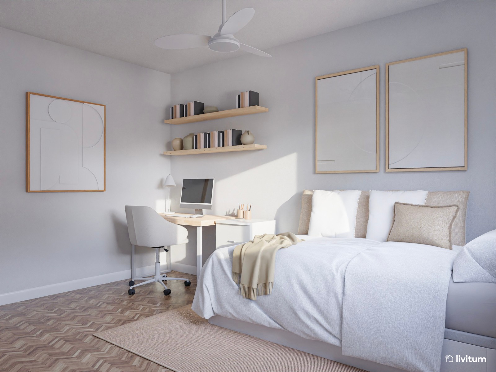 Habitación juvenil Total White con zona de escritorio