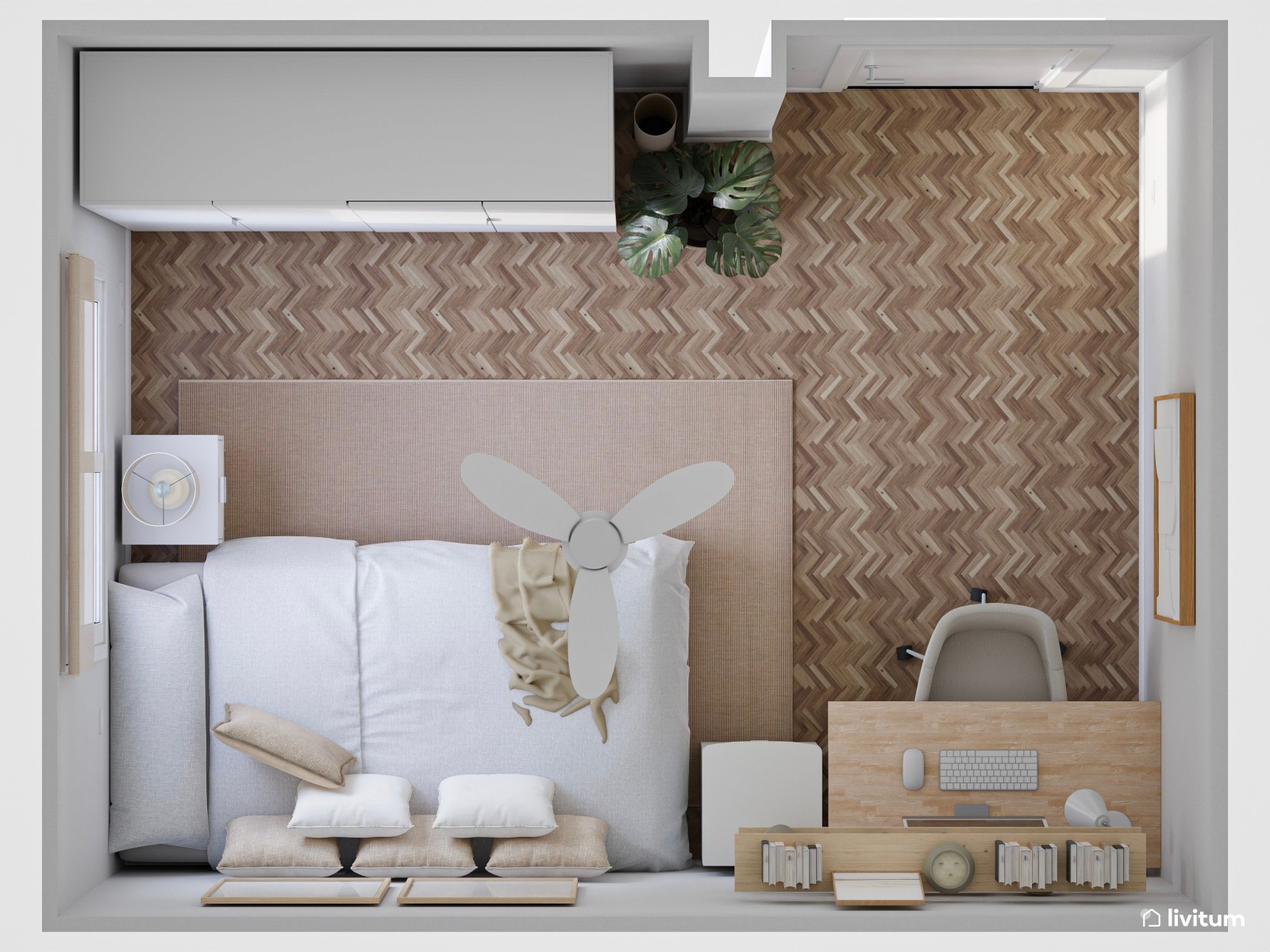 Habitación juvenil Total White con zona de escritorio