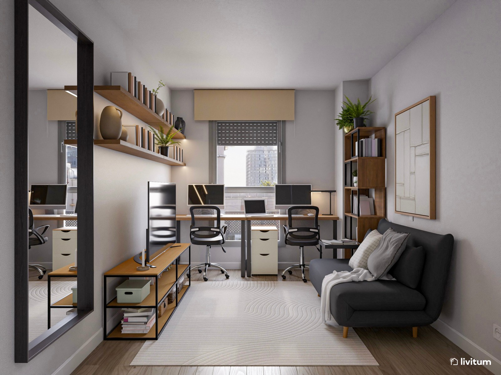 Habitación multifunción despacho, salón y dormitorio de invitados