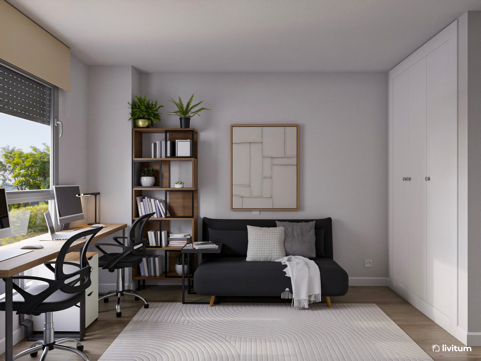 Habitación multifunción despacho, salón y dormitorio de invitados
