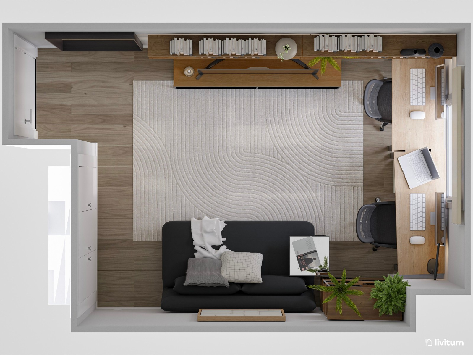 Habitación multifunción despacho, salón y dormitorio de invitados