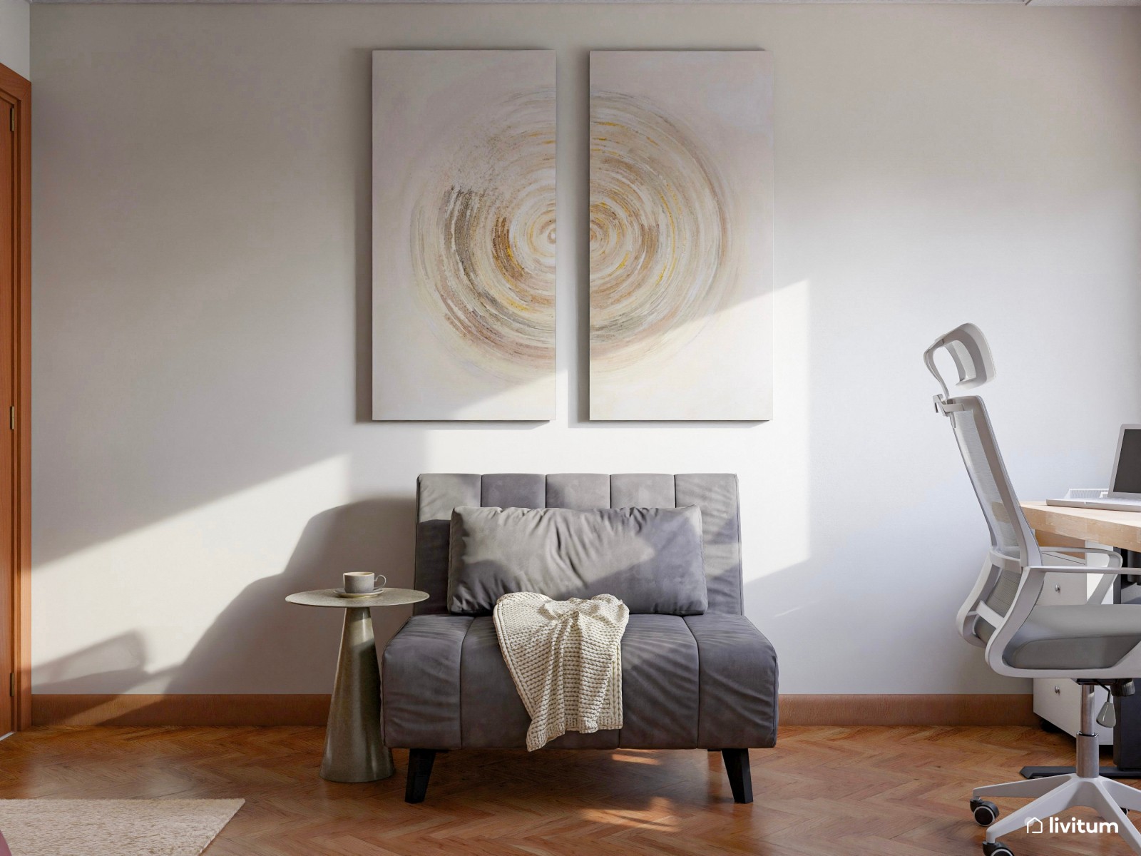 Habitación multiusos con despacho, gimnasio y sillón cama