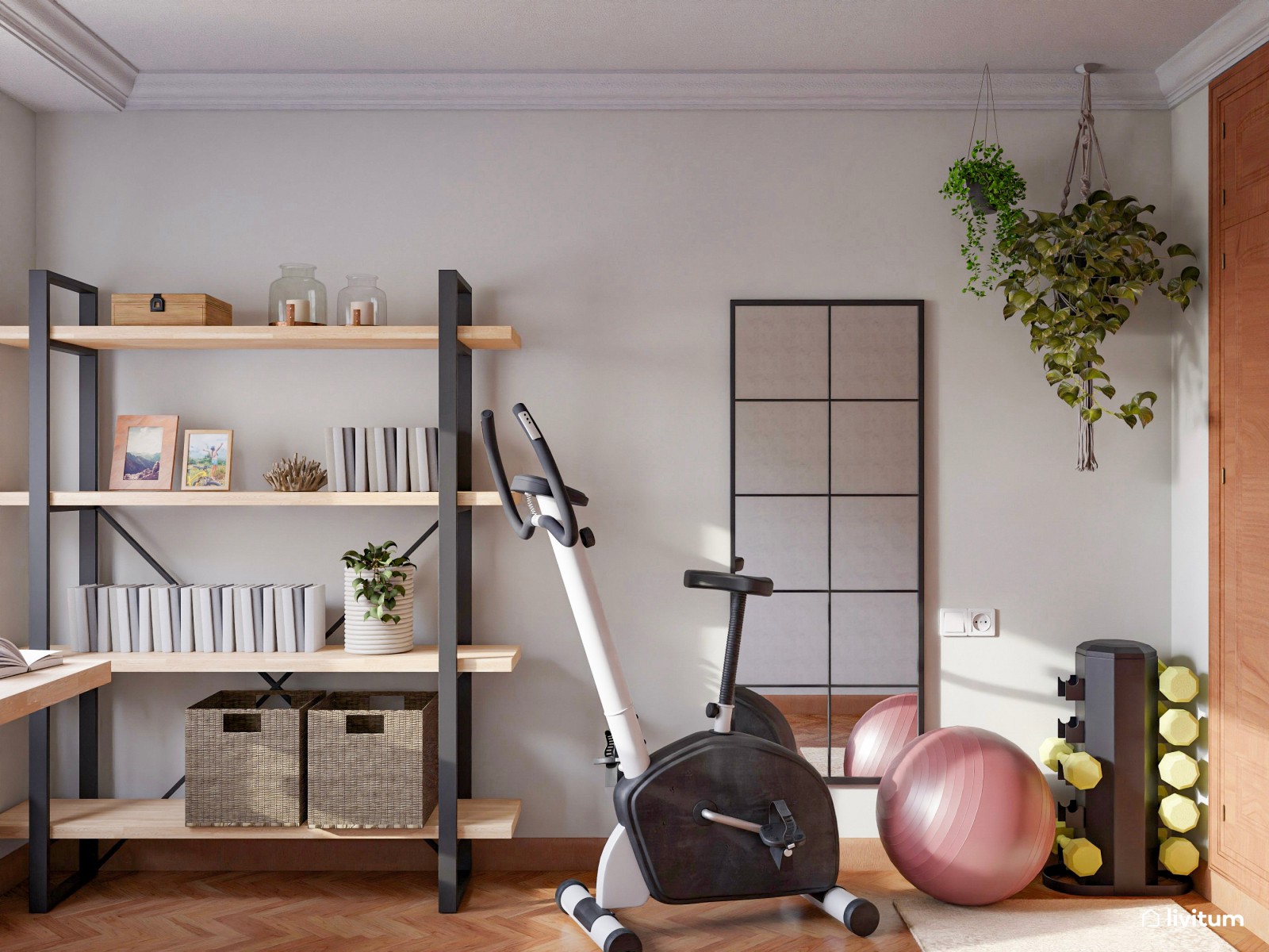 Habitación multiusos con despacho, gimnasio y sillón cama