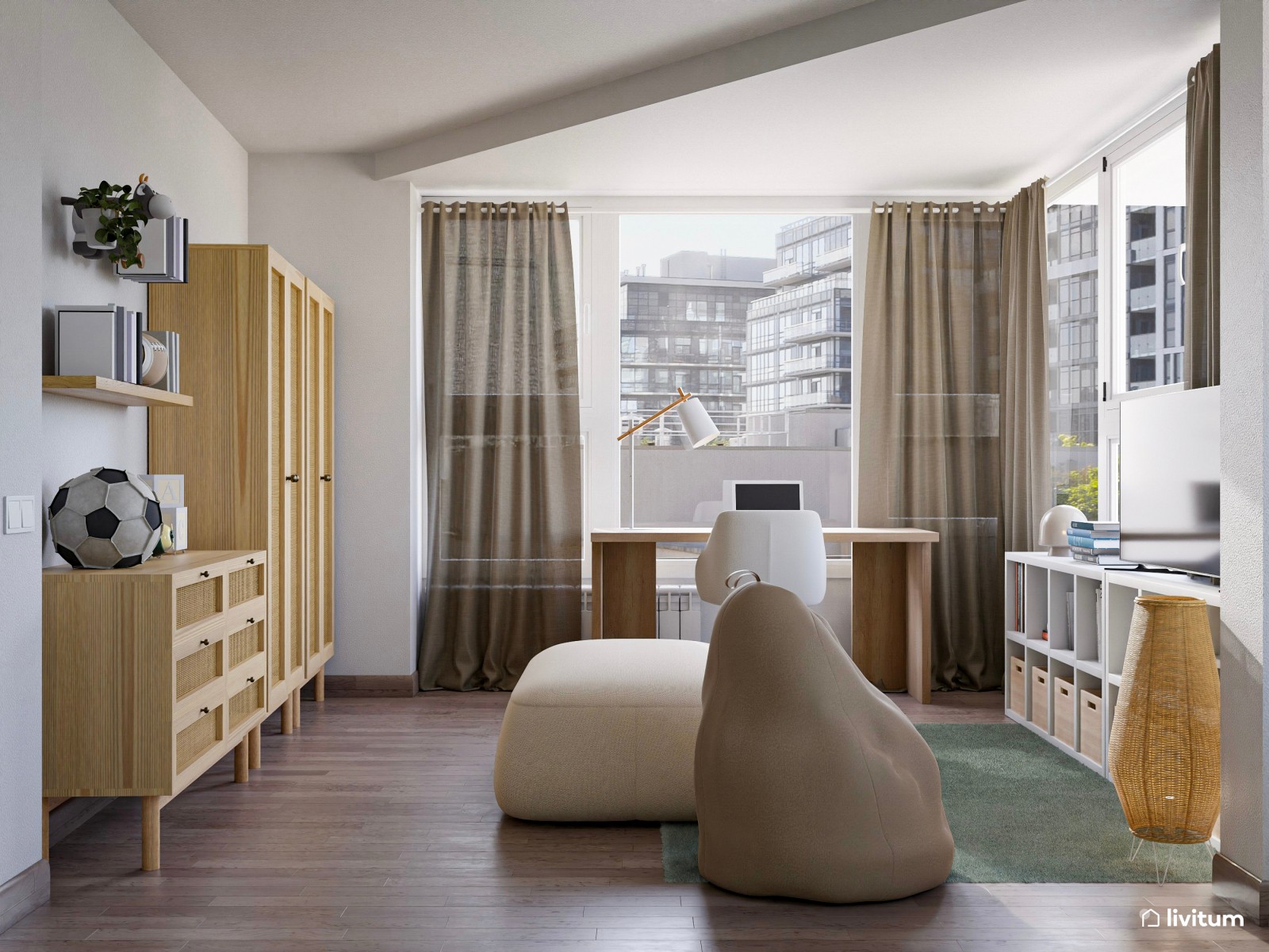 Habitación polivalente con estudio y cama nido