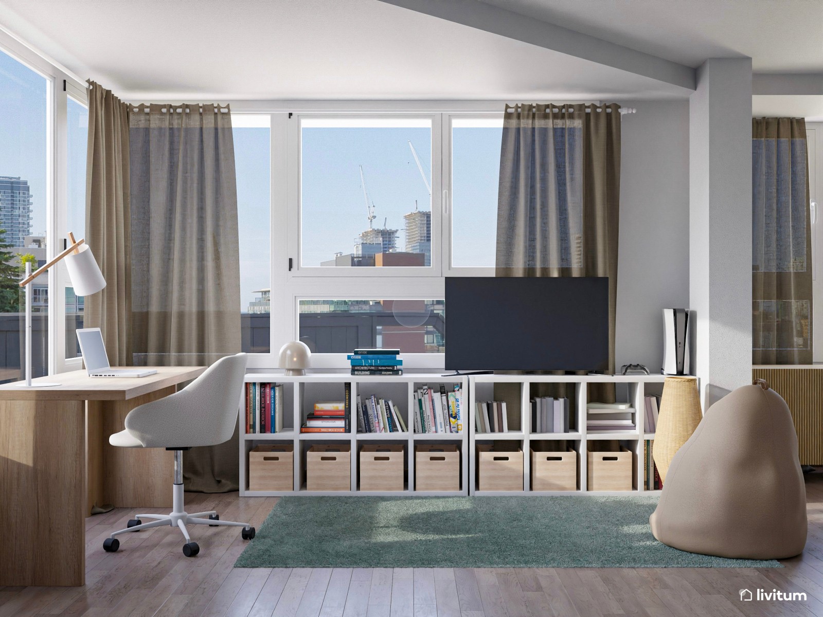 Habitación polivalente con estudio y cama nido