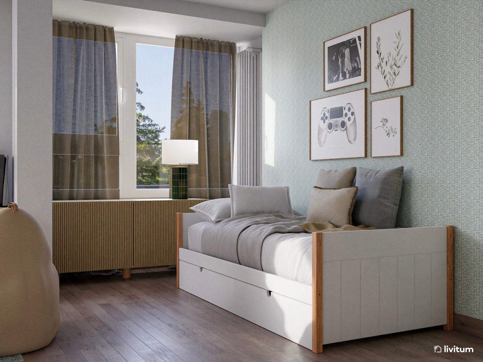 Habitación polivalente con estudio y cama nido