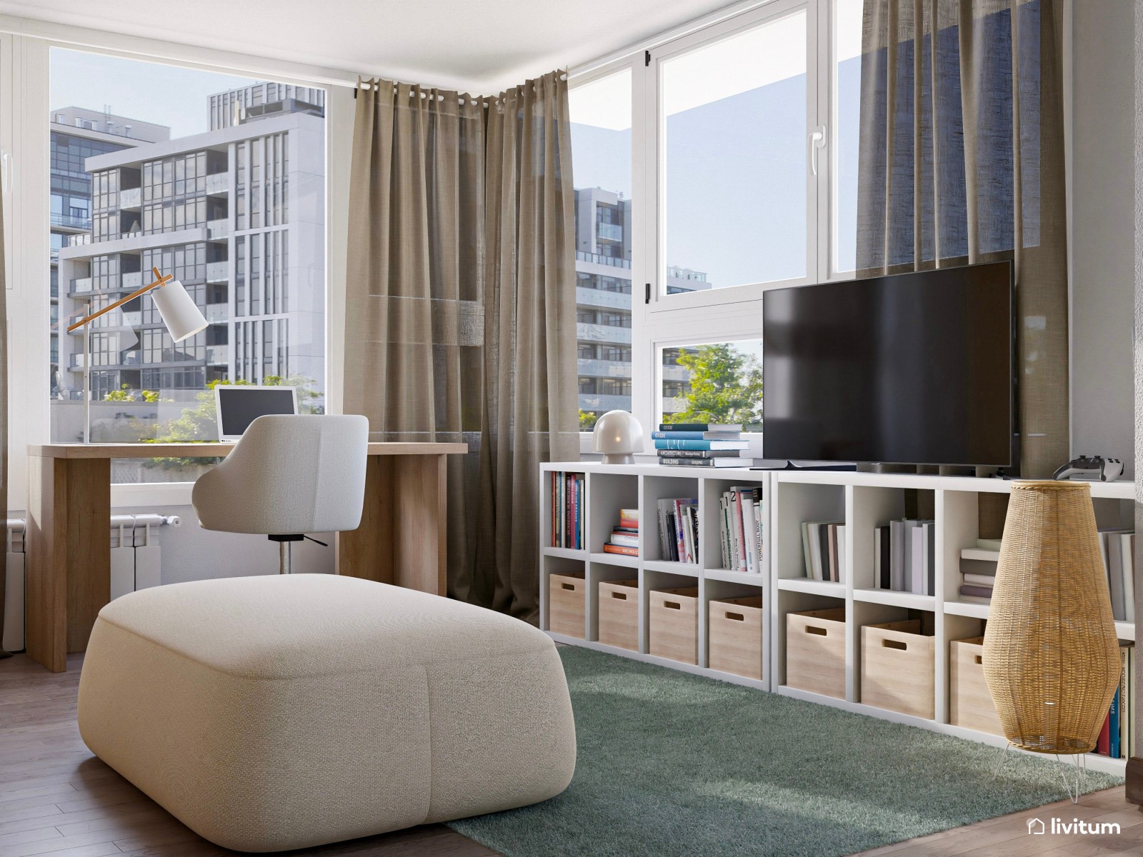 Habitación polivalente con estudio y cama nido