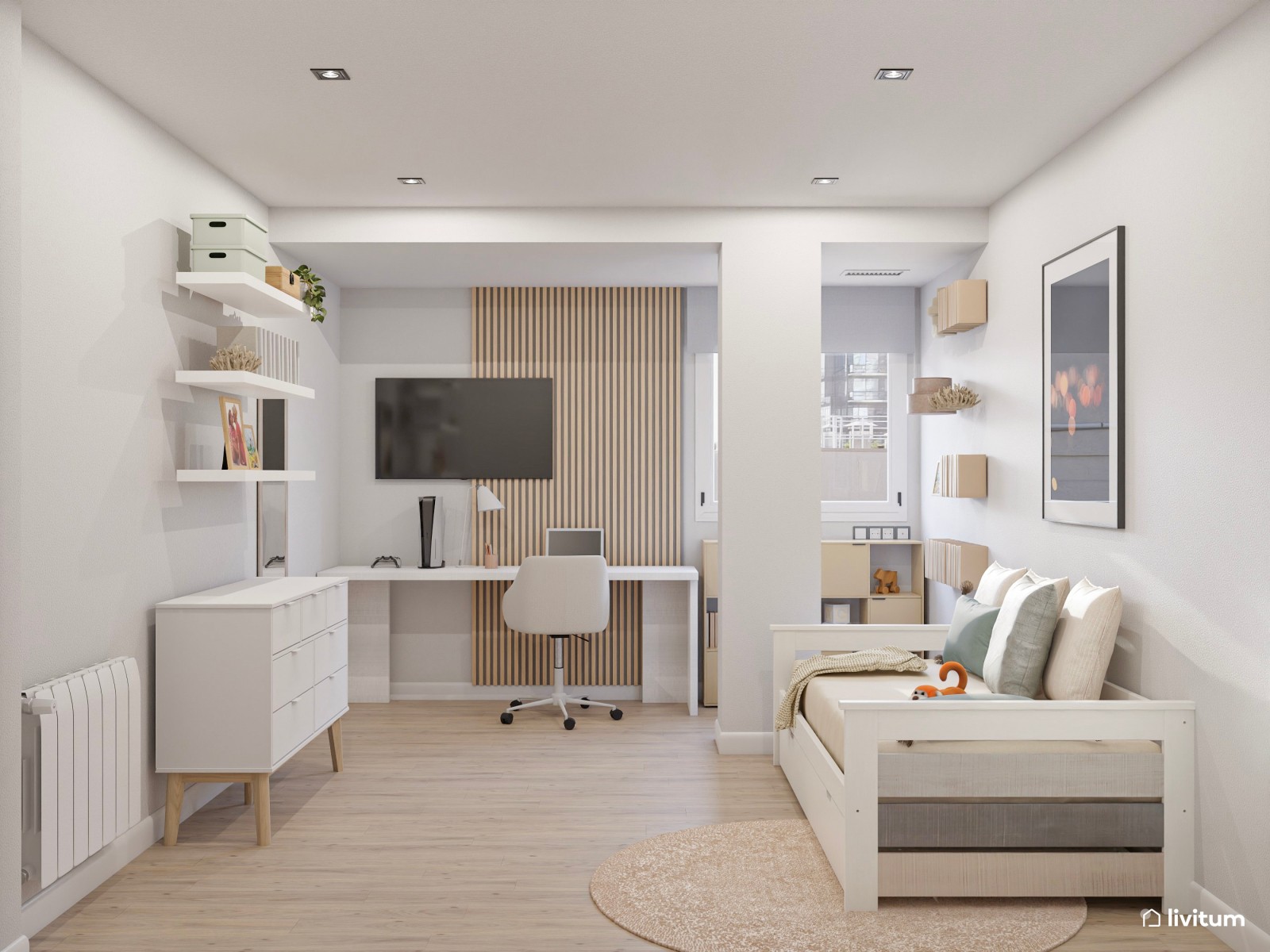Habitación Total White con zona de escritorio