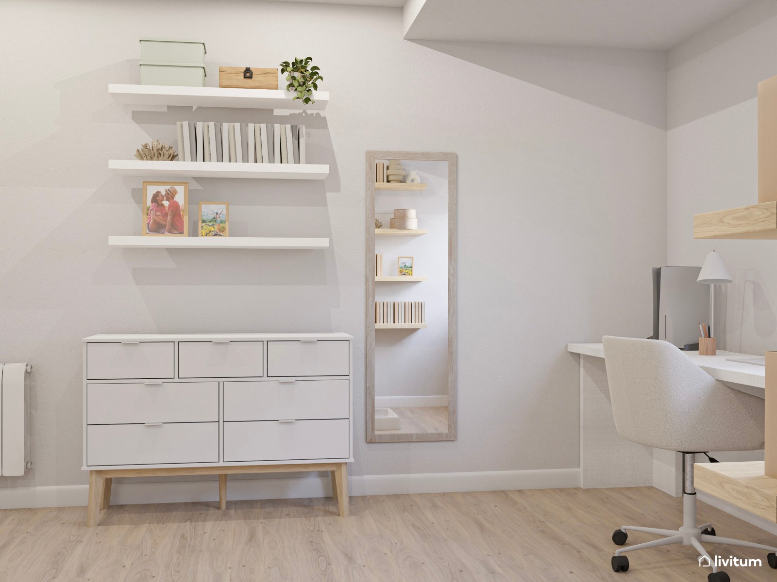 Habitación Total White con zona de escritorio