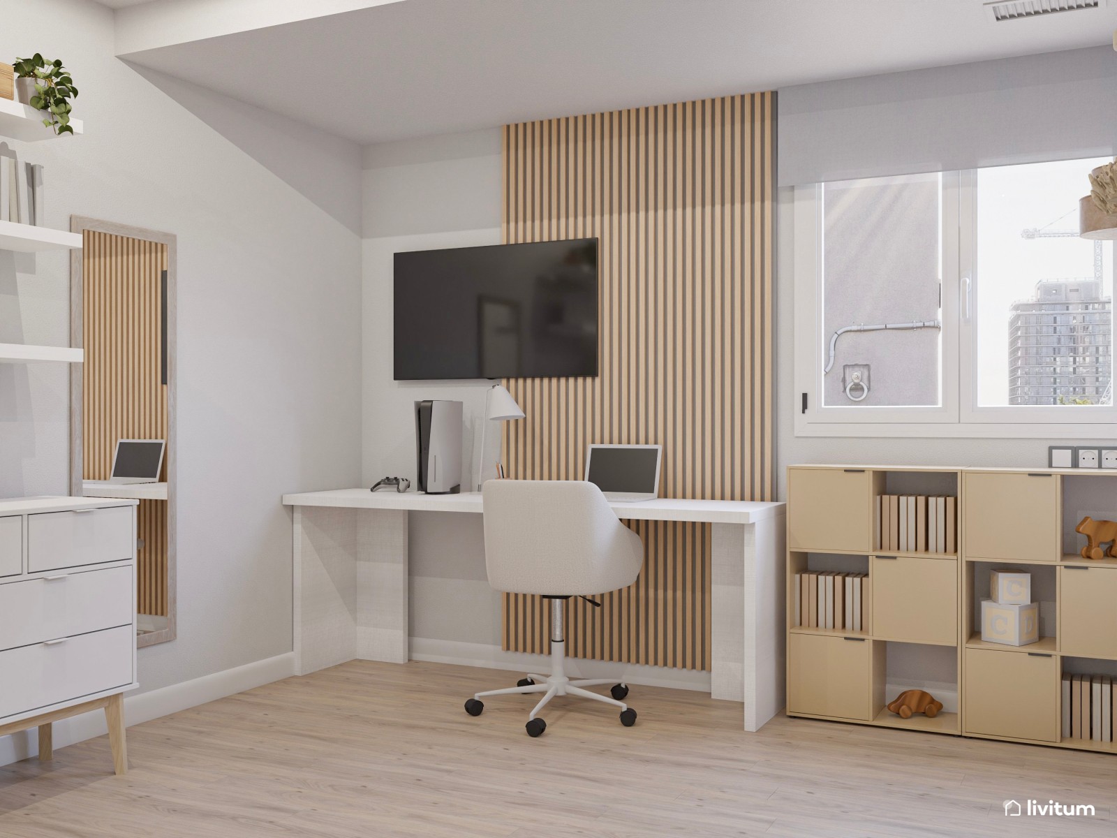 Habitación Total White con zona de escritorio