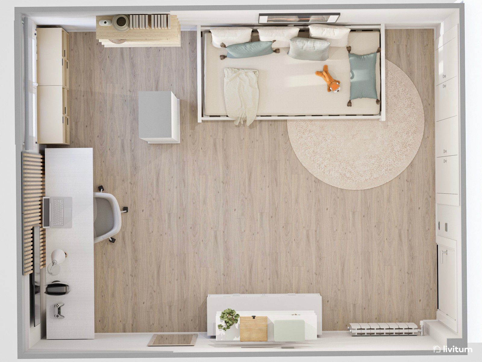 Habitación Total White con zona de escritorio