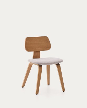 Silla Gena chenilla beige estructura de chapa de roble y madera de caucho, Kave Home