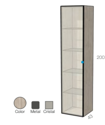 Módulo de 1 puerta cristal con LED - 45cm, avellana, Baixmoduls