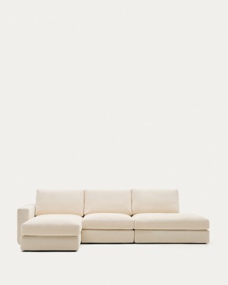 Sofá modular desenfundable Alea 5 plazas chenilla chaise longue izquierdo crudo 340 cm, Kave Home