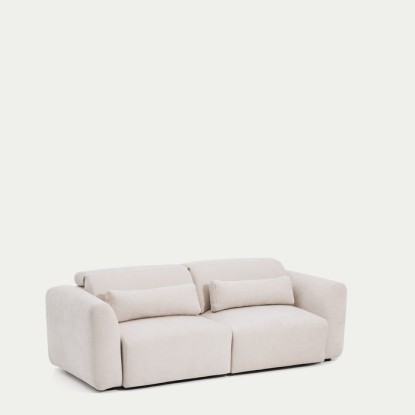 Sofá Lares 3 plazas con asientos deslizantes motorizados y cabezal reclinable de chenilla beige 240 cm, Kave Home