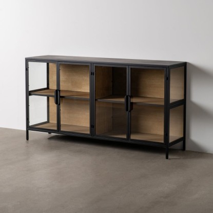Vitrina negro-natural dm-metal 150 x 38 x 80 cm, Wood Nature