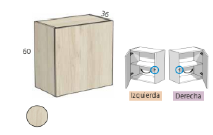 Altos colgados ADN F-36 de 1 puerta, 6ud de 45cm - Avellana, Baixmoduls