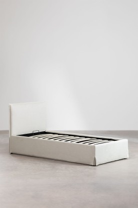 Lorea Cama para colchón 90x190cm con canapé abatible en tela blanco roto Lorea, Sklum