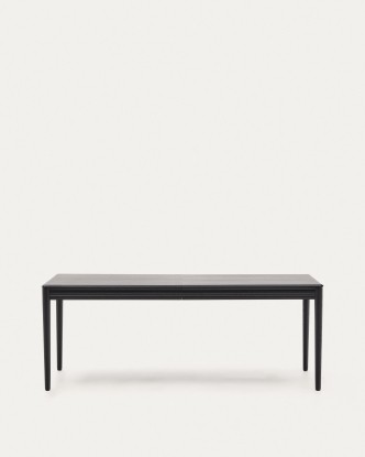 Mesa extensible Lenon de chapa y madera maciza de roble negro 200(280)x90cm FSC Mix Credit, Kave Home