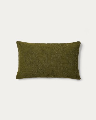 Funda de cojín Velina de lino jacquard flores verde 30 x 50 cm, Kave Home