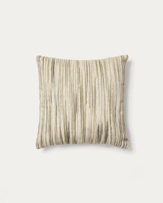 Funda de cojín Zilora mezcla seda jacquard rayas verde y beige 45 x 45 cm, Kave Home
