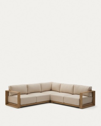 Sofá rinconero Ambra de 5 plazas de madera maciza de acacia con acabado claro 248 cm, Kave Home