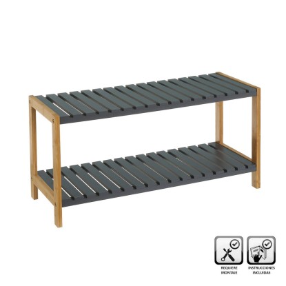 Zapatero 2 baldas bambú-mdf gris 70 x 26 x 36 cm, Unimassa