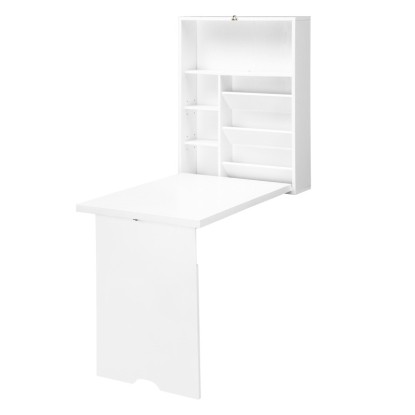 HOMCOM Escritorio plegable mural mesa mural plegable con estantes para sala de estar comedor oficina 93,8x60x147 cm Blanco, Aosom