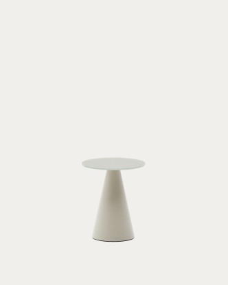 Mesa auxiliar Wilshire cristal templado glaseado y acero acabado pintado gris mate Ø35cm, Kave Home