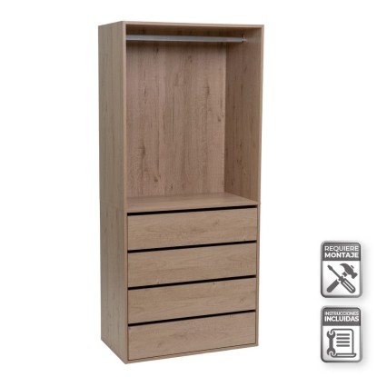 Armario modular con barra y 4 cajones 80 x 45 x 180 cm, Unimassa