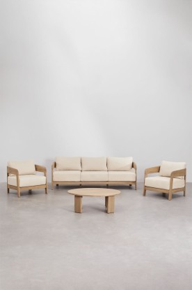 Uleno - Conjunto de jardín con sofá de 3 plazas, 2 sillones y mesa de centro en madera de acacia claroUleno, Sklum