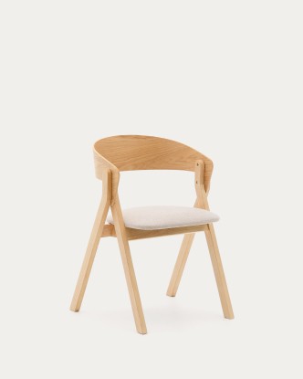 Silla Godia de chapa de fresno y madera maciza de caucho acabado tono natural y chenilla beige, Kave Home