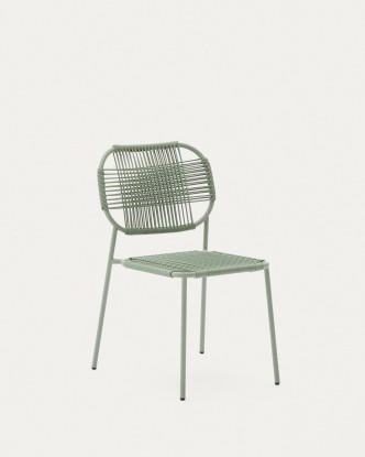 Silla de exterior apilable Talaier de cuerda sintética y acero galvanizado acabado turquesa, Kave Home
